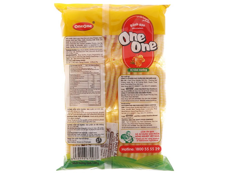 BÁNH GẠO ONE ONE VỊ TÔM NƯỚNG 150G
