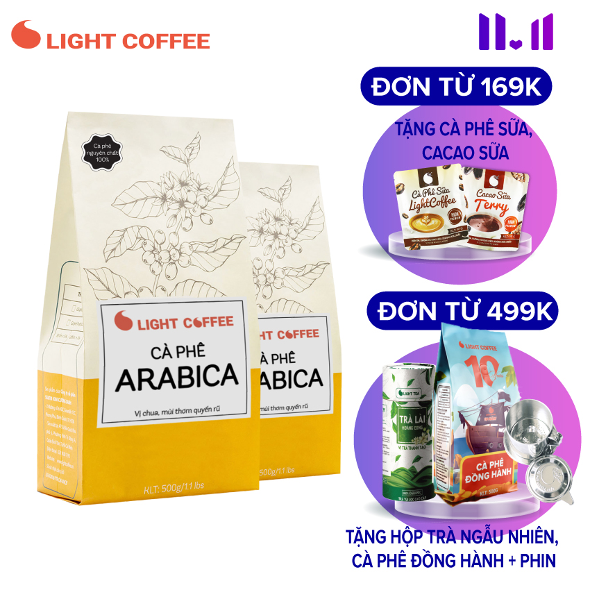 Cà Phê hạt Arabica nguyên chất 100% - Light Coffee - 2 gói (1kg)