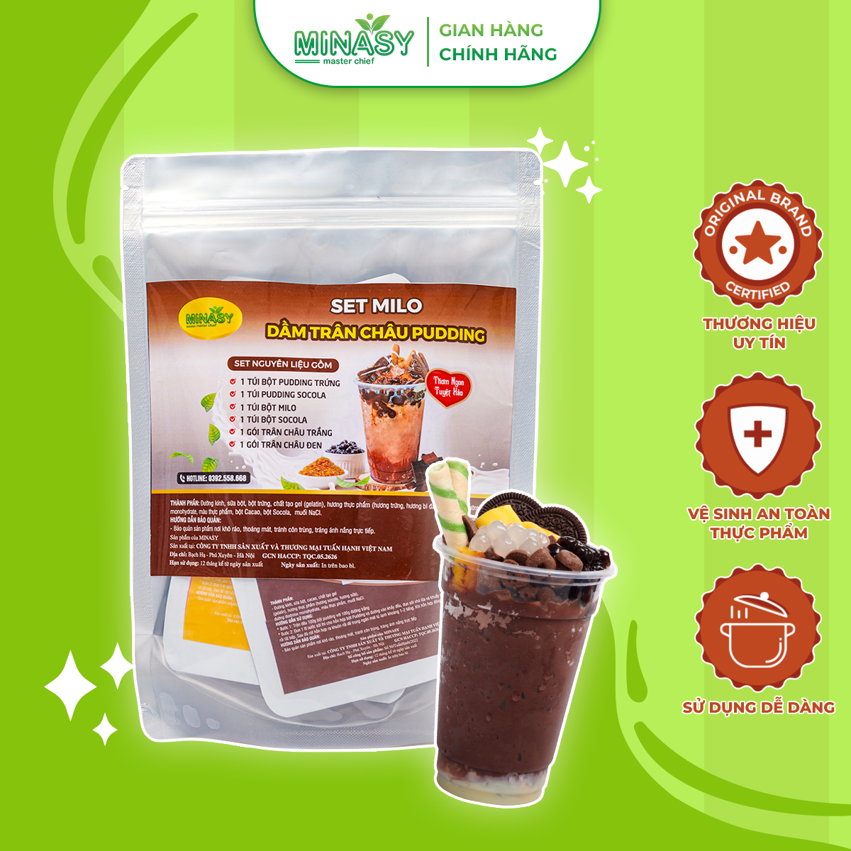 Set Milo dầm trân châu pudding socola trứng cực ngon tự làm Minasy