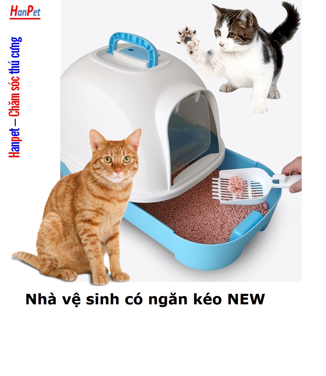 Hanpet - Nhà vệ sinh cho mèo có khay cát dạng ngăn kéo new KT 49x36 cao