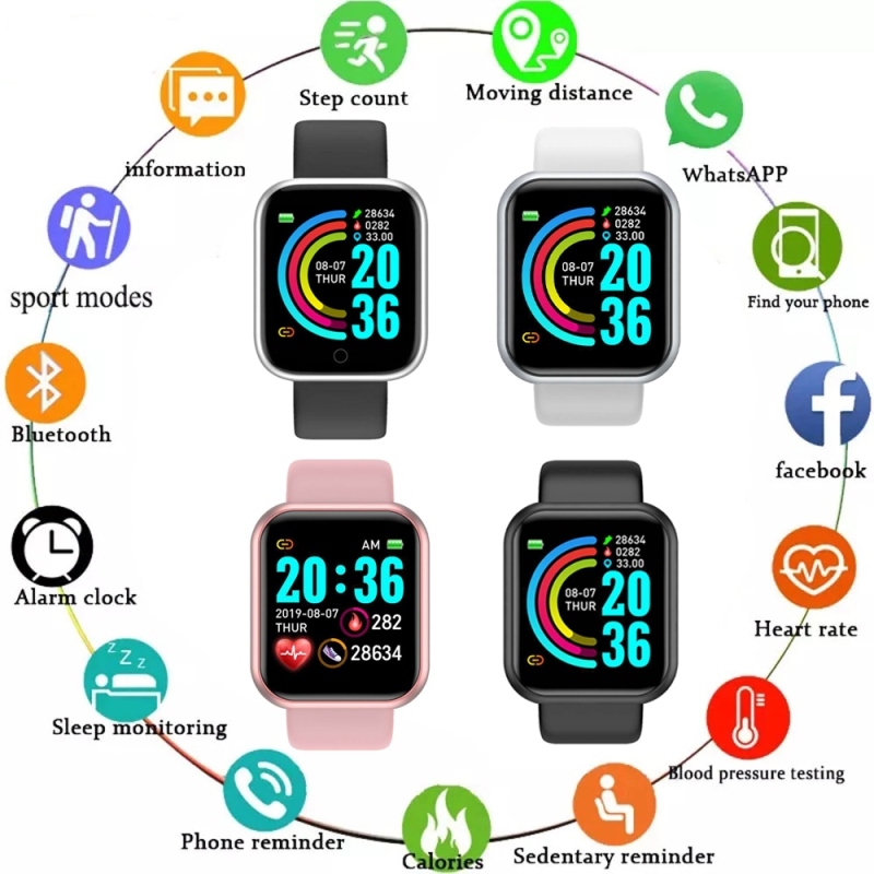 2021 Hot Y68 Smart Watches D20 Fitness Tracker Blood Pressure Smartwatch Heart Rate Monitor Wireless Wristwatch for IOS Android