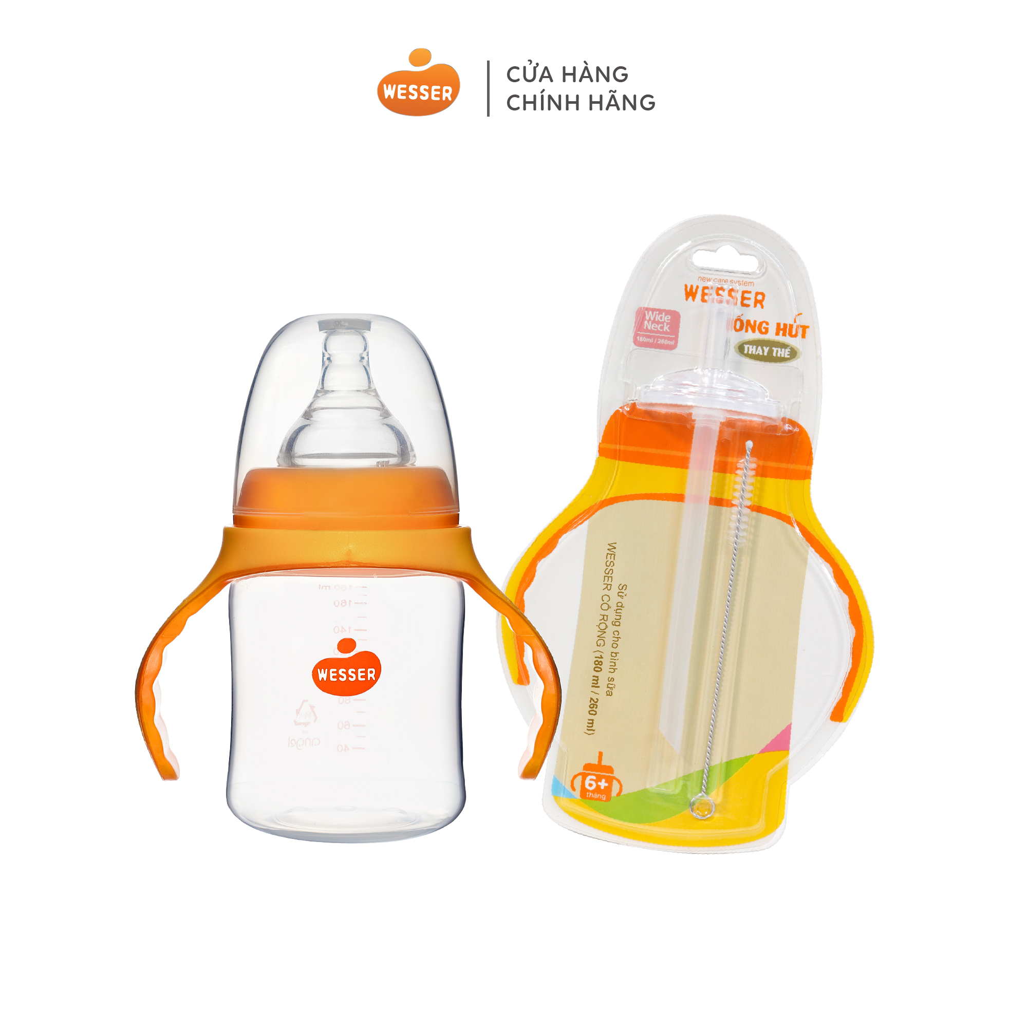 Combo Bình sữa PP Wesser 180ml + Ống hút thay thế Wesser