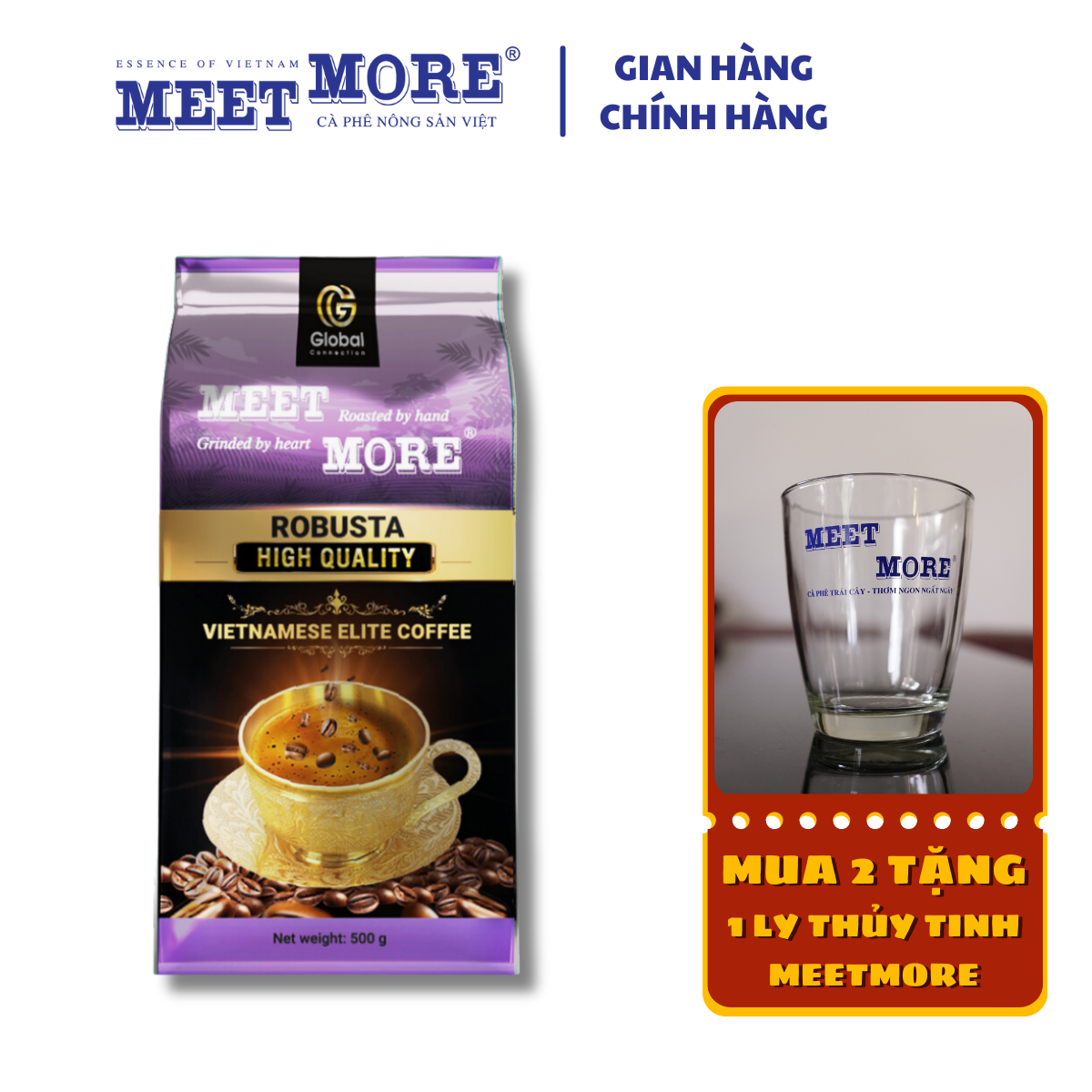 Bịch cà phê rang xay Robusta chất lượng cao Meet More 500g