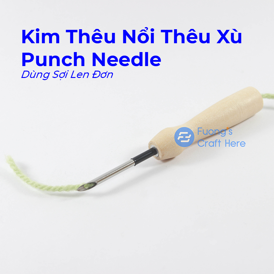 Kim Thêu Nổi Thêu Xù Punch Needle Dùng 1 Sợi Len Đan Móc (Sợi Đơn -2mm) 3,5mm Chuôi Gỗ Dành Cho Người Mới Bắt Đầu