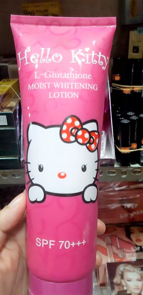 hello kitty l glutathione moist whitening lotion spf 70 L-Glutathione +++ PRICE: Enriched with Red Pomegranate Extract is very good for the skin. Contains SPF70 +++ which acts as a sunblock to protect the Korean inspired sunscreen with SPF 50 Broad spectrum sunscreen to protect the skin from UVA Hello Kitty L-Glutathione Moist Whitening