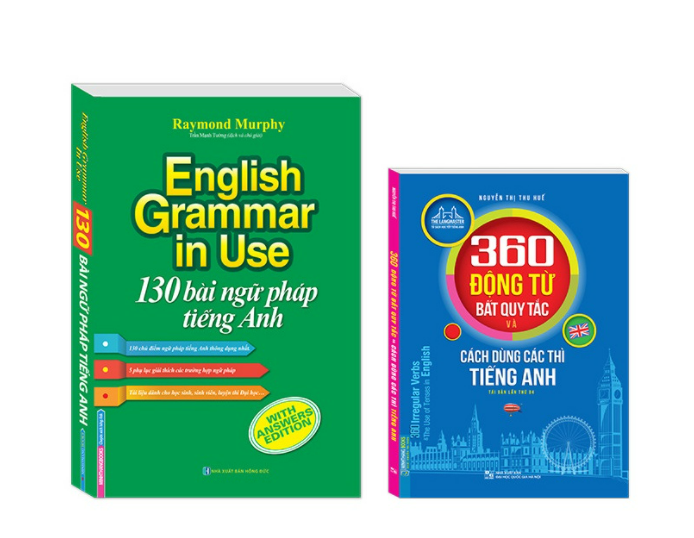 Sách - Combo 2 cuốn 130 bài ngữ pháp tiếng Anh màu+360 động từ bất quy tắc và cách dùng thì tiếng Anh màu