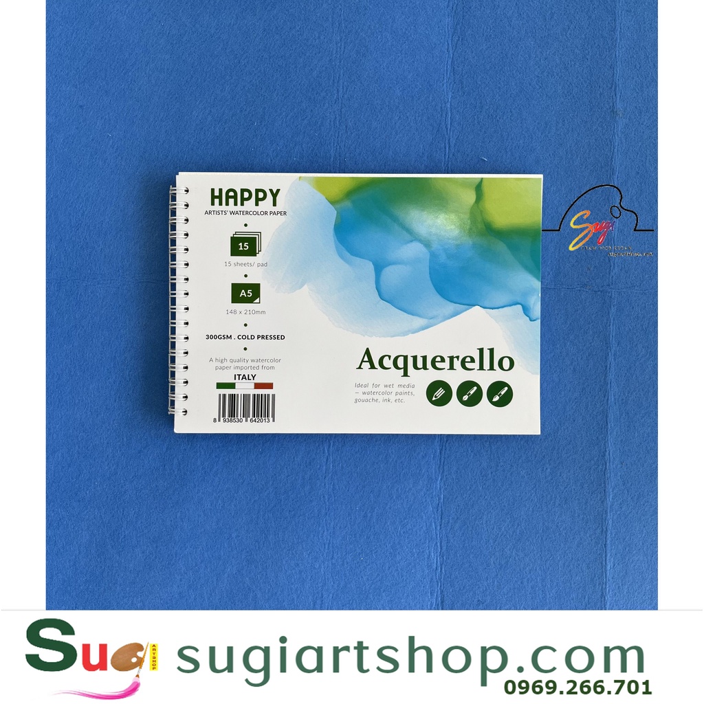 Sổ vẽ màu nước Happy 300gsm dạng - Sổ vẽ Happy vẽ màu nước , màu gouache , màu acrylic
