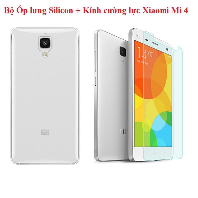 Bộ ốp lưng Silicon Xiaomi Mi4 (Trắng) + Kính cường lực 2.5D