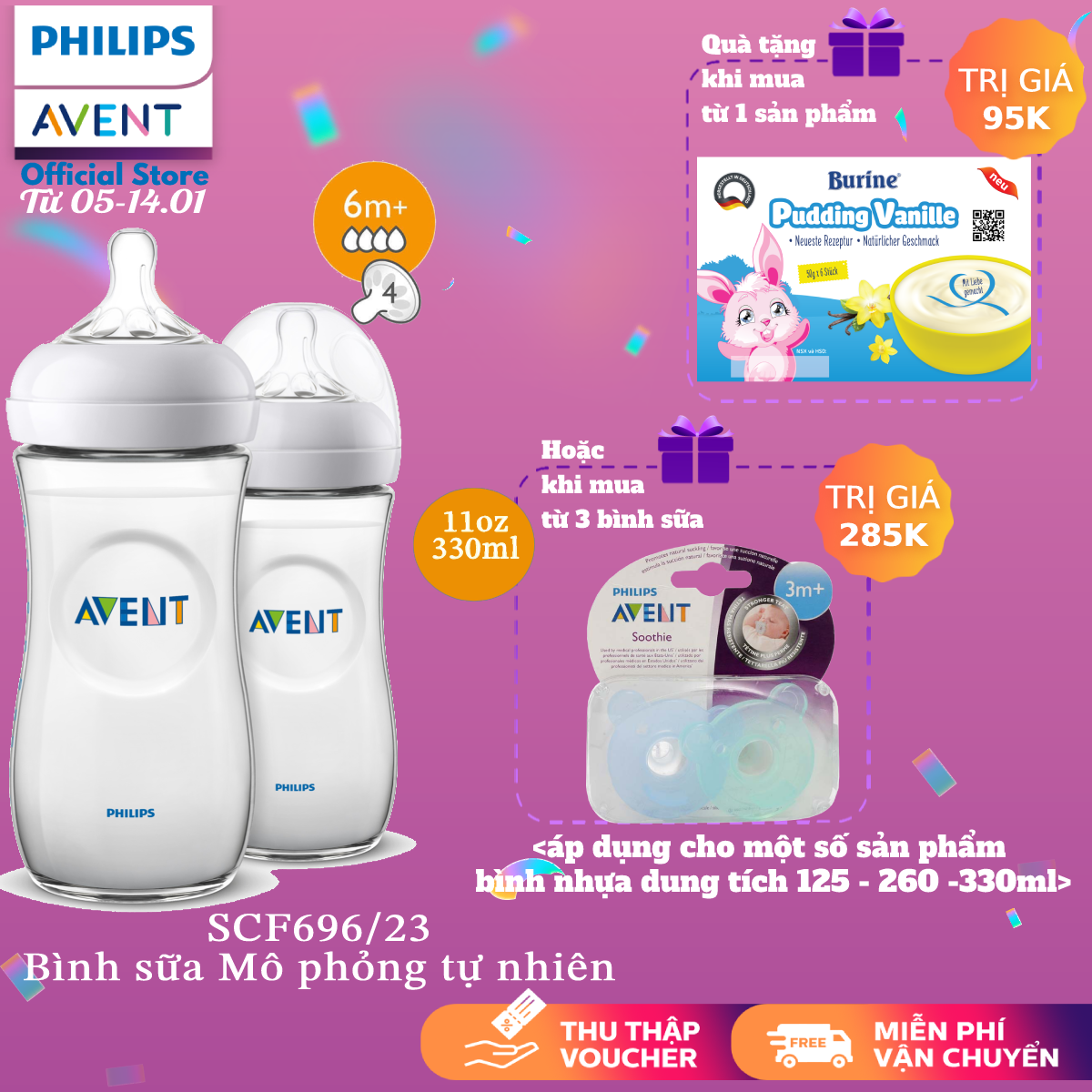 Bình sữa bằng nhựa Philips Avent không có BPA 330ml - đôi SCF696 23