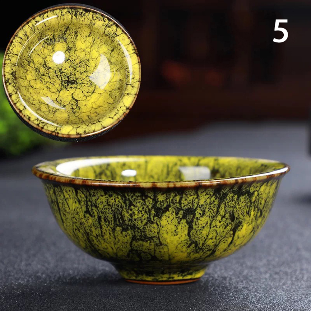 Chén dáng loe, chén gốm sứ men hỏa biến thiên mục lông thỏ Linh Tâm