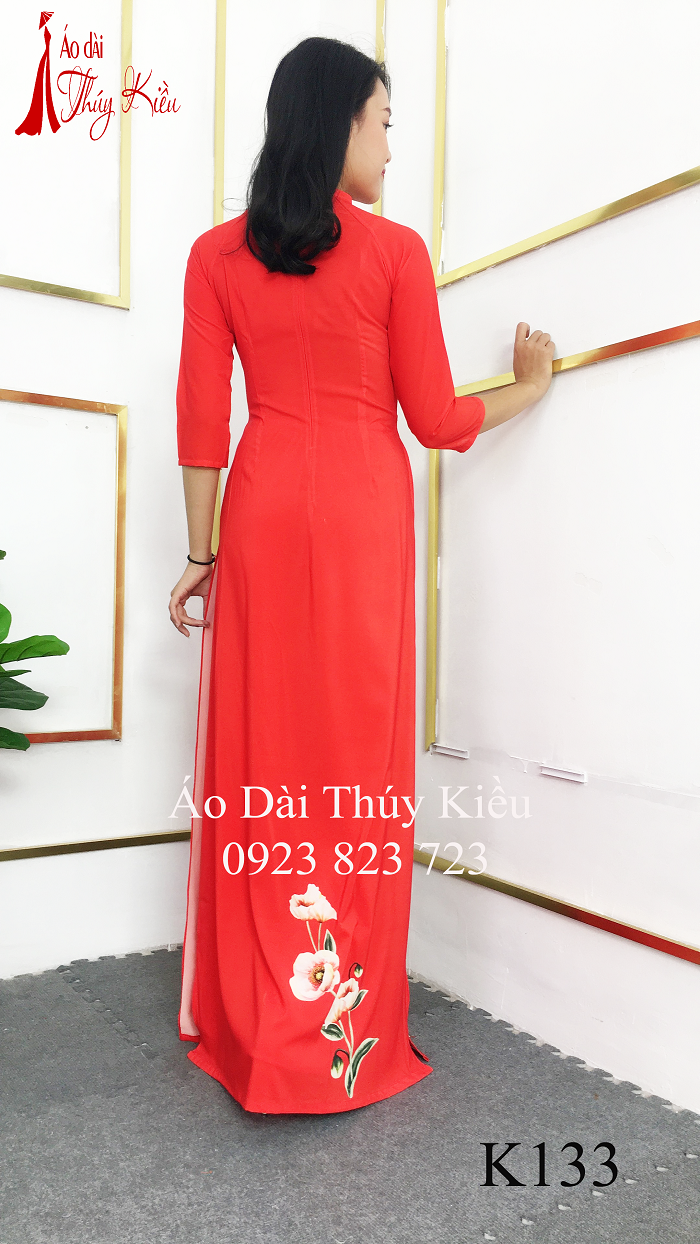 Áo dài nữ truyền thống thiết kế may sẵn tết cách tân nền đỏ K133 Thúy Kiều mềm mại co giãn áo dài giá rẻ
