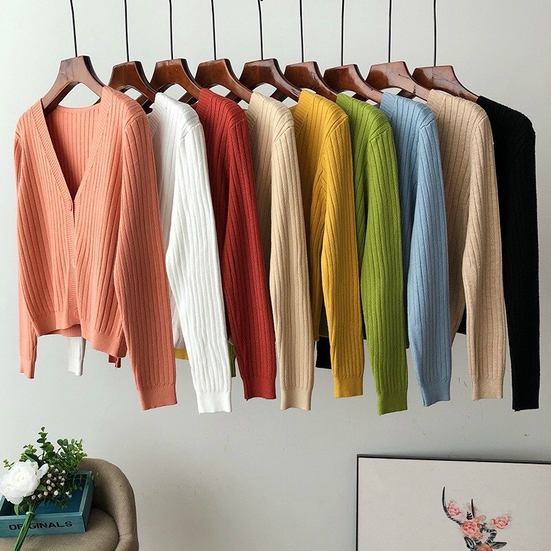 Áo khoác cardigan - áo khoác len cho nữ ullzzang cổ tim dài tay 3 cúc vải len dệt kim