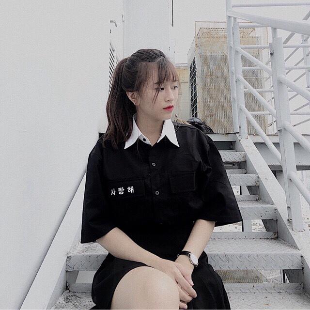[HCM]ÁO SƠ MI NAM NỮ THÊU CHỮ HÀN "ANH YÊU EM"