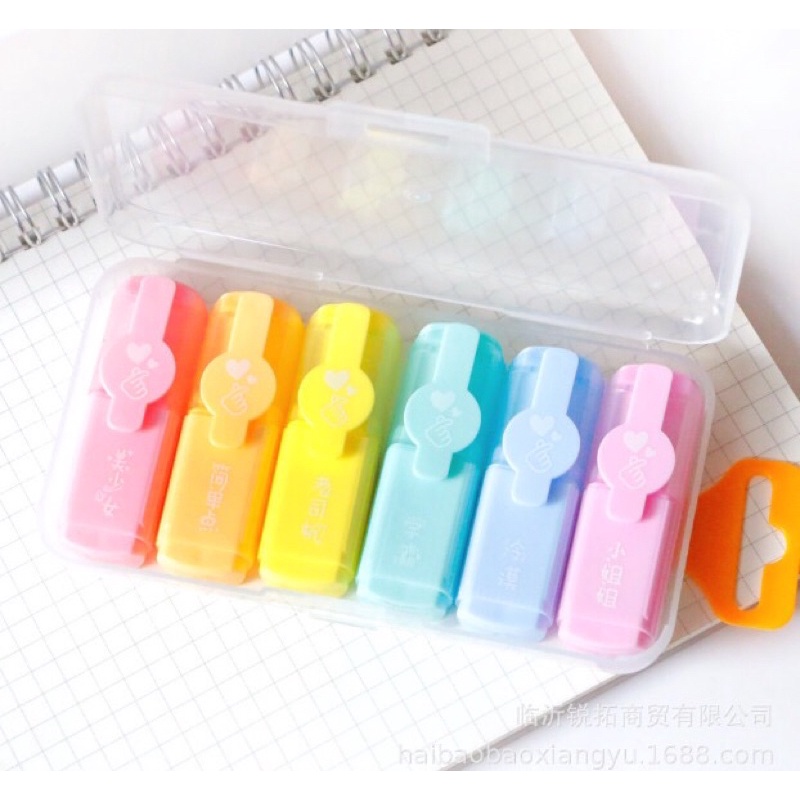 SET HỘP TÚI 6 BÚT DẠ QUANG HIGHLIGHT CUTE