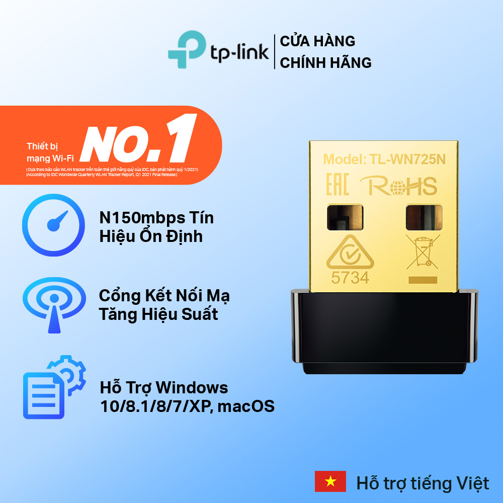 [cổng cắm mạ vàng✨] Bộ Chuyển Đổi USB Wifi TP-Link TL-WN725N Chuẩn N 150Mbps