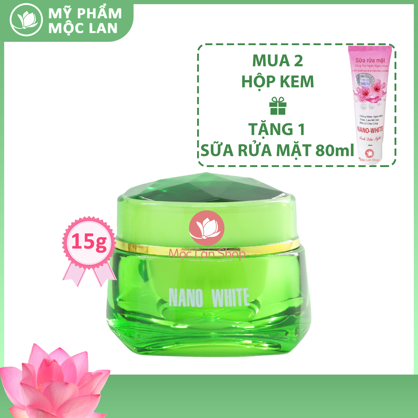 Kem dưỡng trắng da mặt dưỡng ẩm se khít lỗ chân lông chống nắng - Kem Nano White 15g - Be Queen