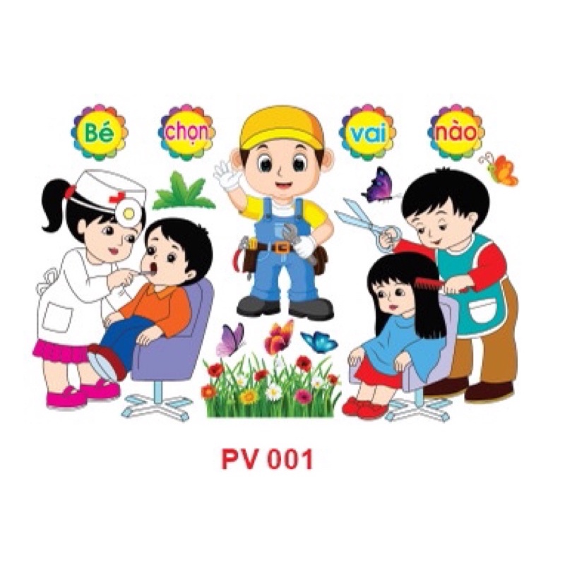 Decal mầm non - BÉ CHỌN VAI GÌ khổ lớn 127x80