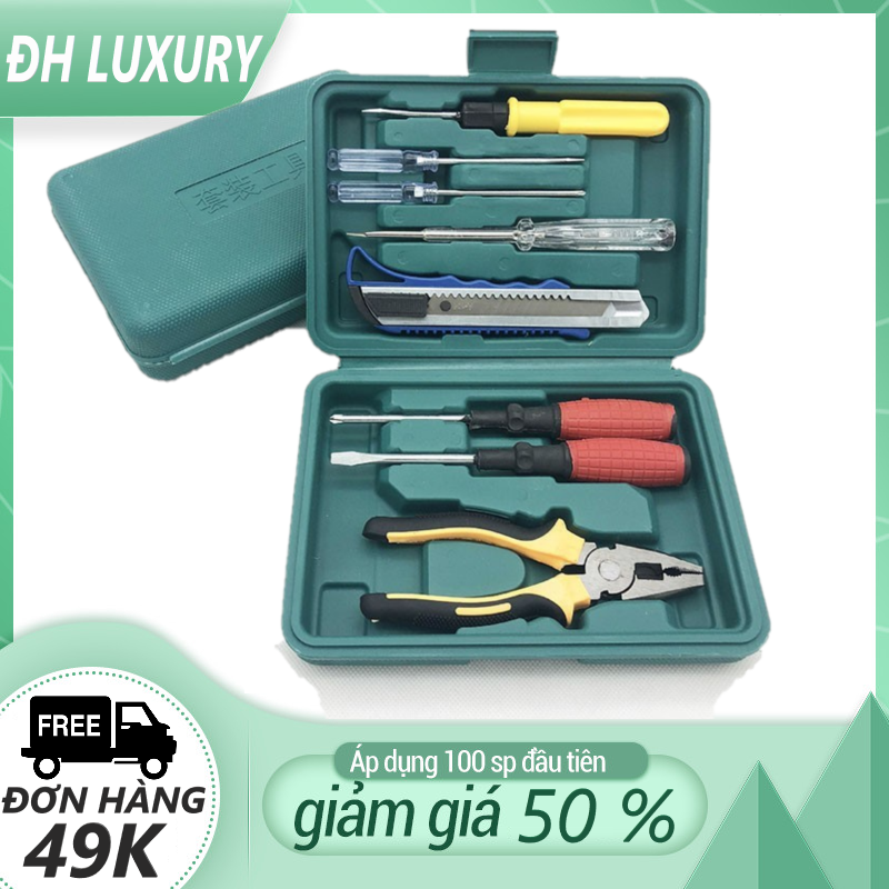 Bộ dụng cụ sữa chữa 8 món gia đình, bộ tua vít kiềm kéo rọc giấy gia đình