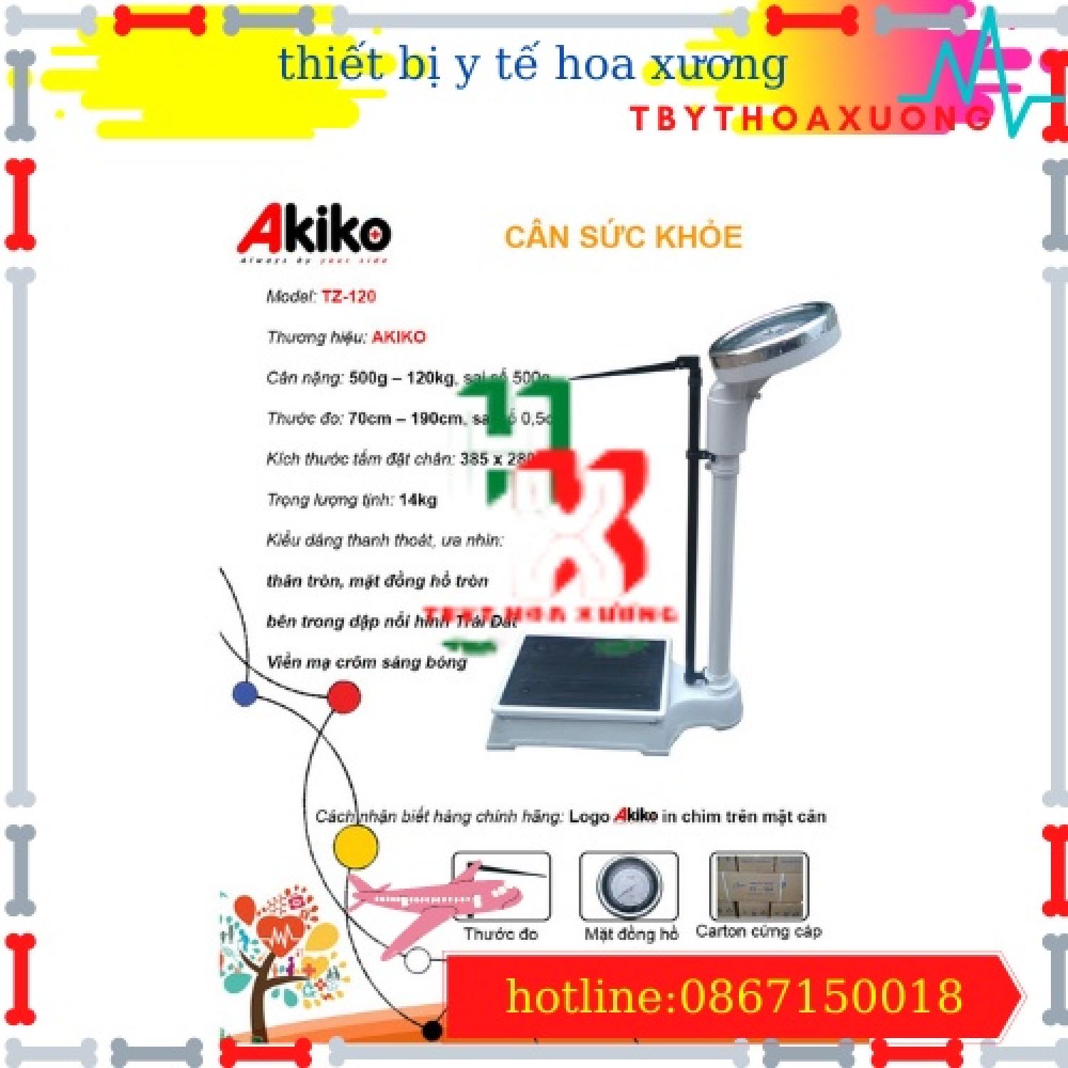 Cân Sức Khỏe Có Thước Đo Chiều Cao TZ-120 AKIKO