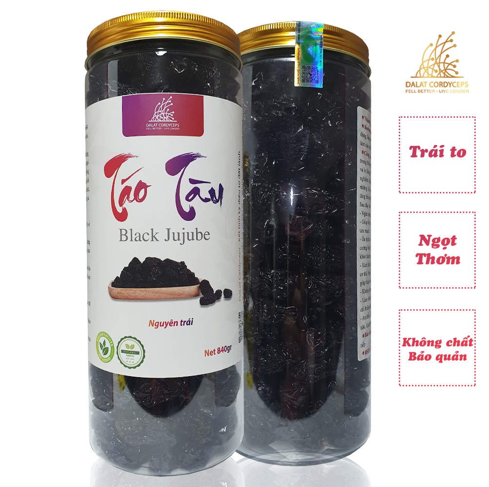Trái táo tàu, táo đen sấy khô - Dalat Cordyceps - Lọ cao cấp