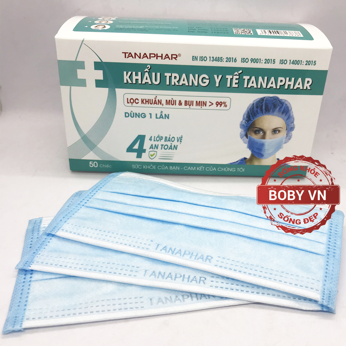 Khẩu trang y tế Tanaphar Plus 4 lớp hộp 50 chiếc - Boby