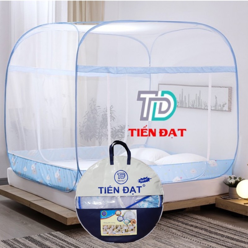 MÀN CHỤP TỰ BUNG 1.8M X 2M TIẾN ĐẠT VIỆT NAM LOẠI 1 - Màn chụp tự bung tiến đạt nhiều kích thước đỉnh vuông màu trắng chân diềm hoa xanh