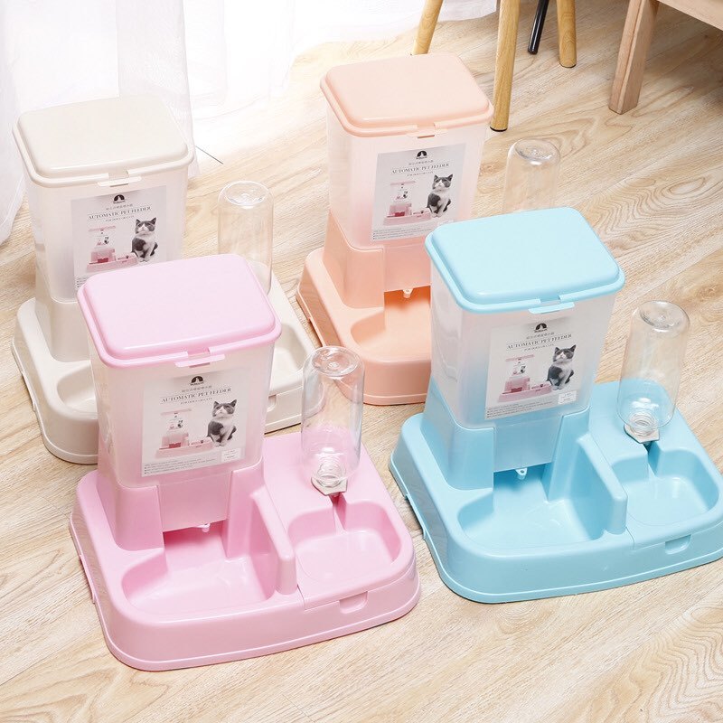 Bộ bình đựng thức ăn + bình nước cho chó mèo tự động