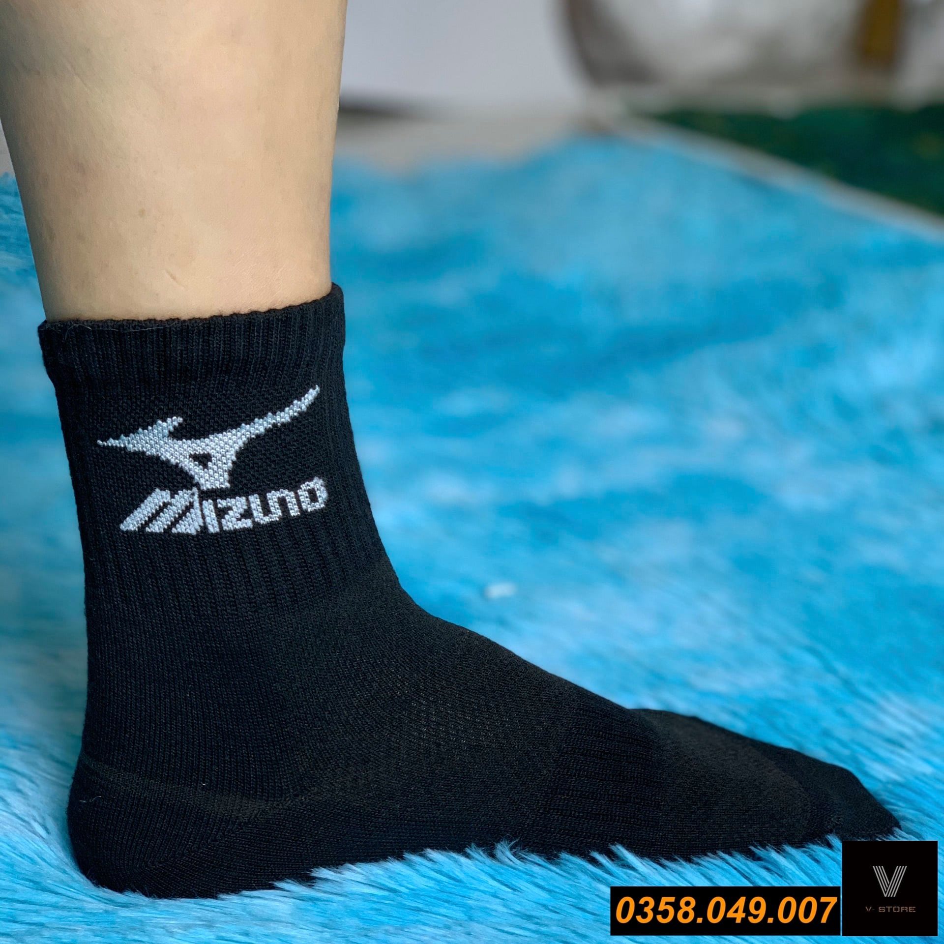 FreeShip Tất Cả Tất dệt kim Mizuno Đen Cổ Lửng