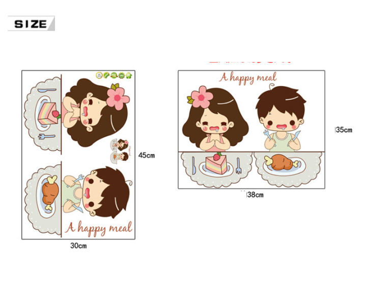 Decal trang trí tường - 2 Em bé và bữa ăn hạnh phúc
