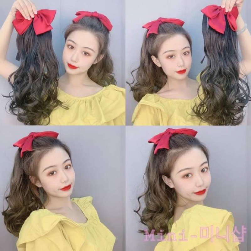 Tóc giả cột xoăn đính nơ❤️freeship❤️ d19+ nơ lụa