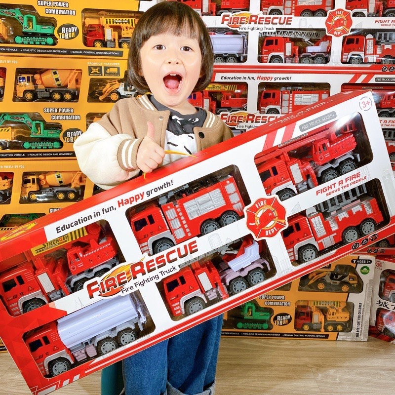Set 6 xe đồ chơi mô hình siêu to cho bé, xe ô tô công trình, cứu hoả
