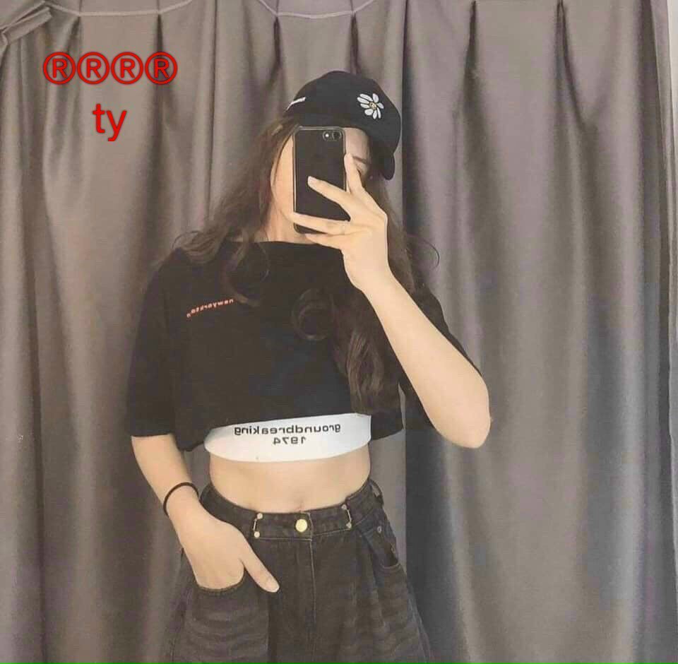 Mẫu mới áo thun crtop in chữ nhòe áo thun cặp áo thun croptop áp thun cổ tròn tay ngắn