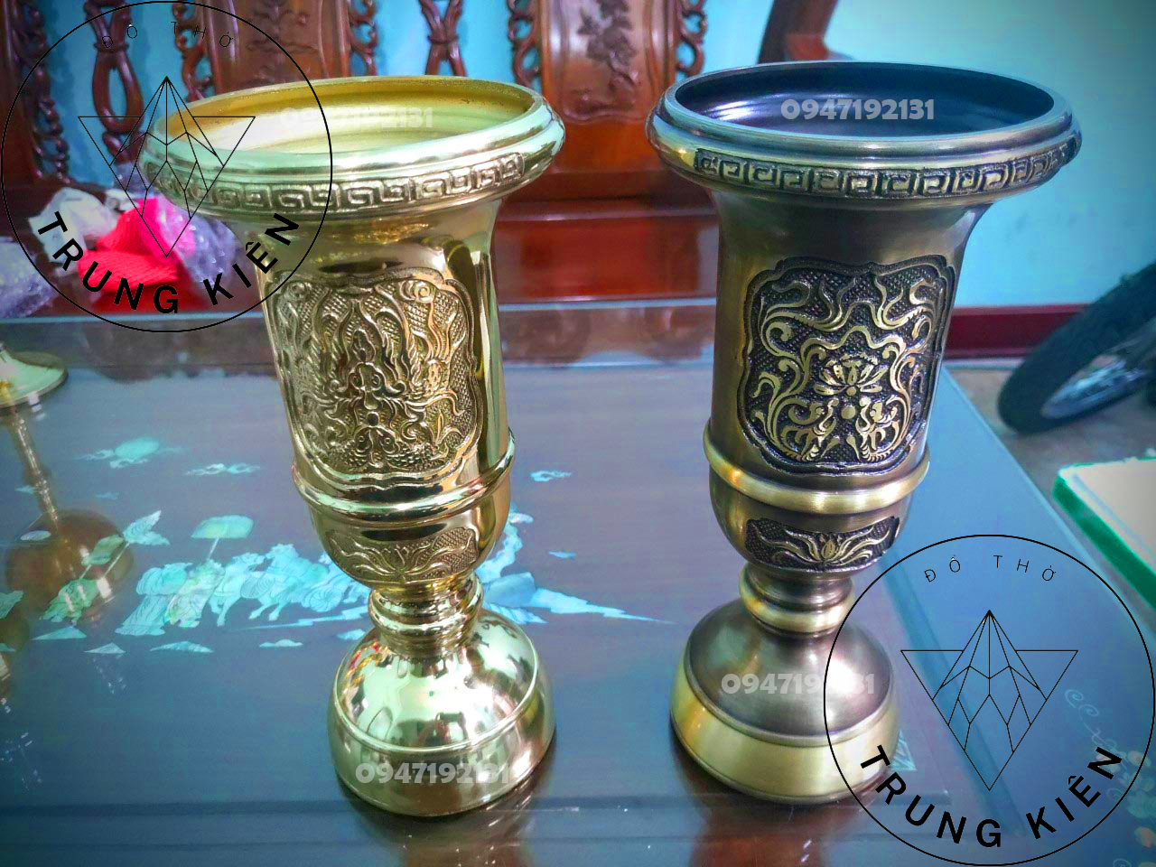 Ống đựng hương thờ bằng đồng vàng