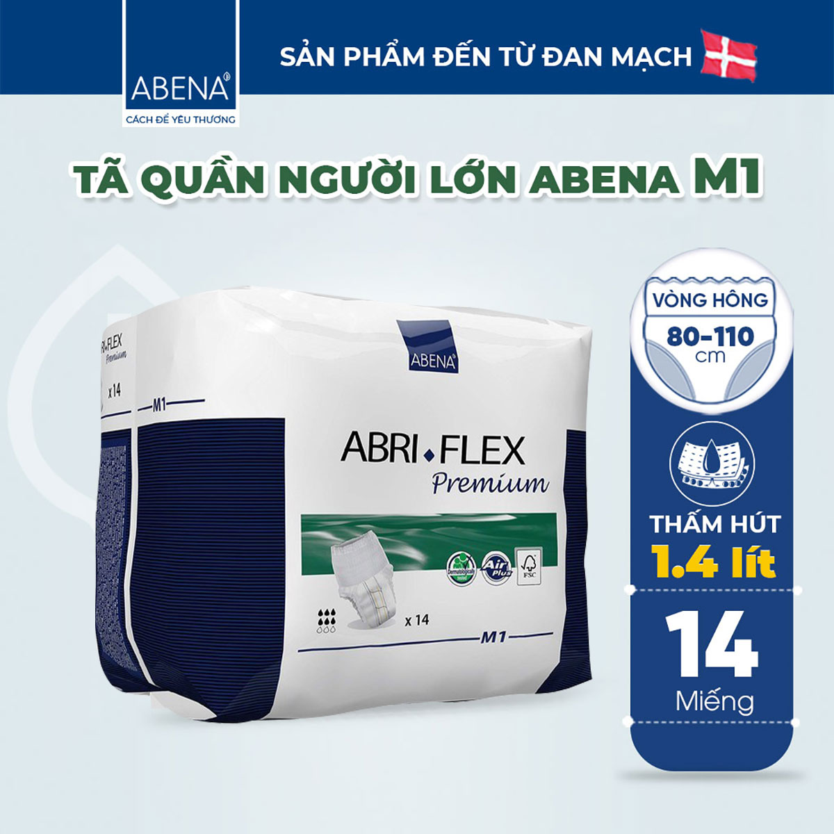 Tã quần người lớn nhập khẩu từ Đan Mạch - Abena Abri Flex Premium M1