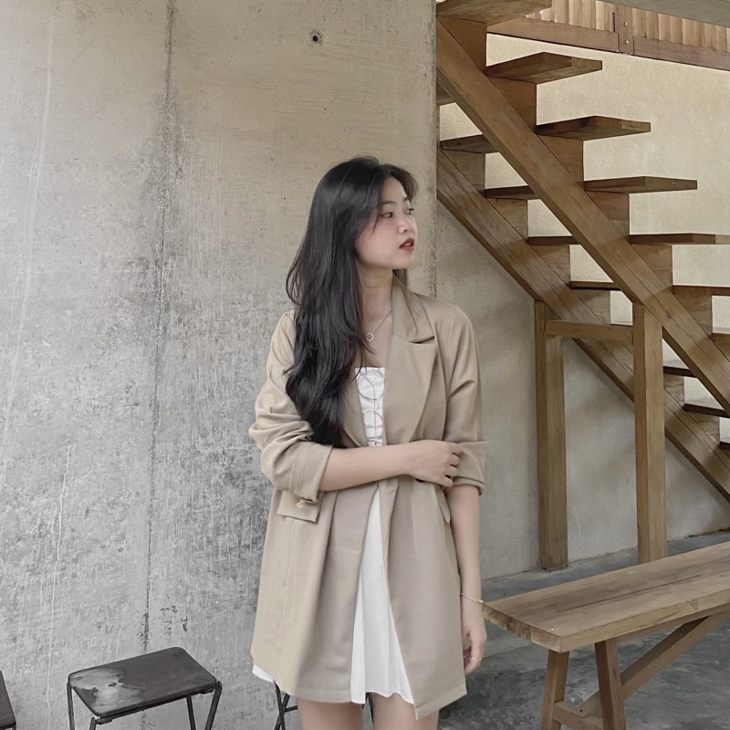 (Oldschoolcloth)ÁO BLAZER HÀN QUỐC 1 LỚP TÚI ĐẮP (ảnh thật)