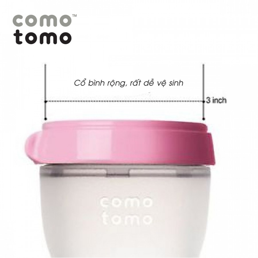 BỘ HAI BÌNH SILICONE COMOTOMO 150ML - HỒNG