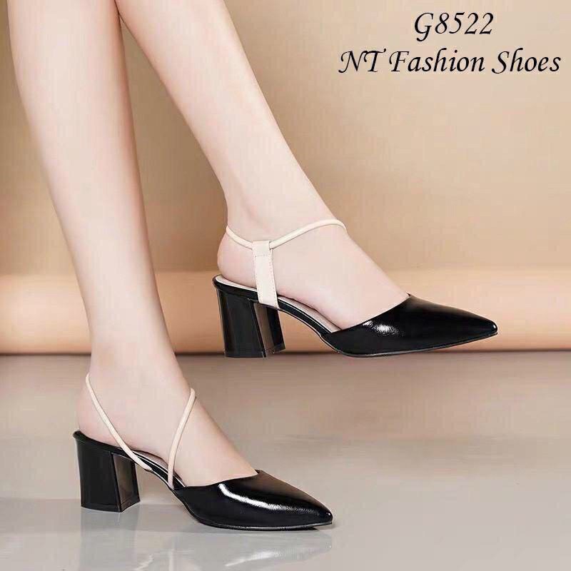 Giày Cao Gót Mũi Nhọn Quai Kiểu Gót Vuông Cao 5cm mã LCC6