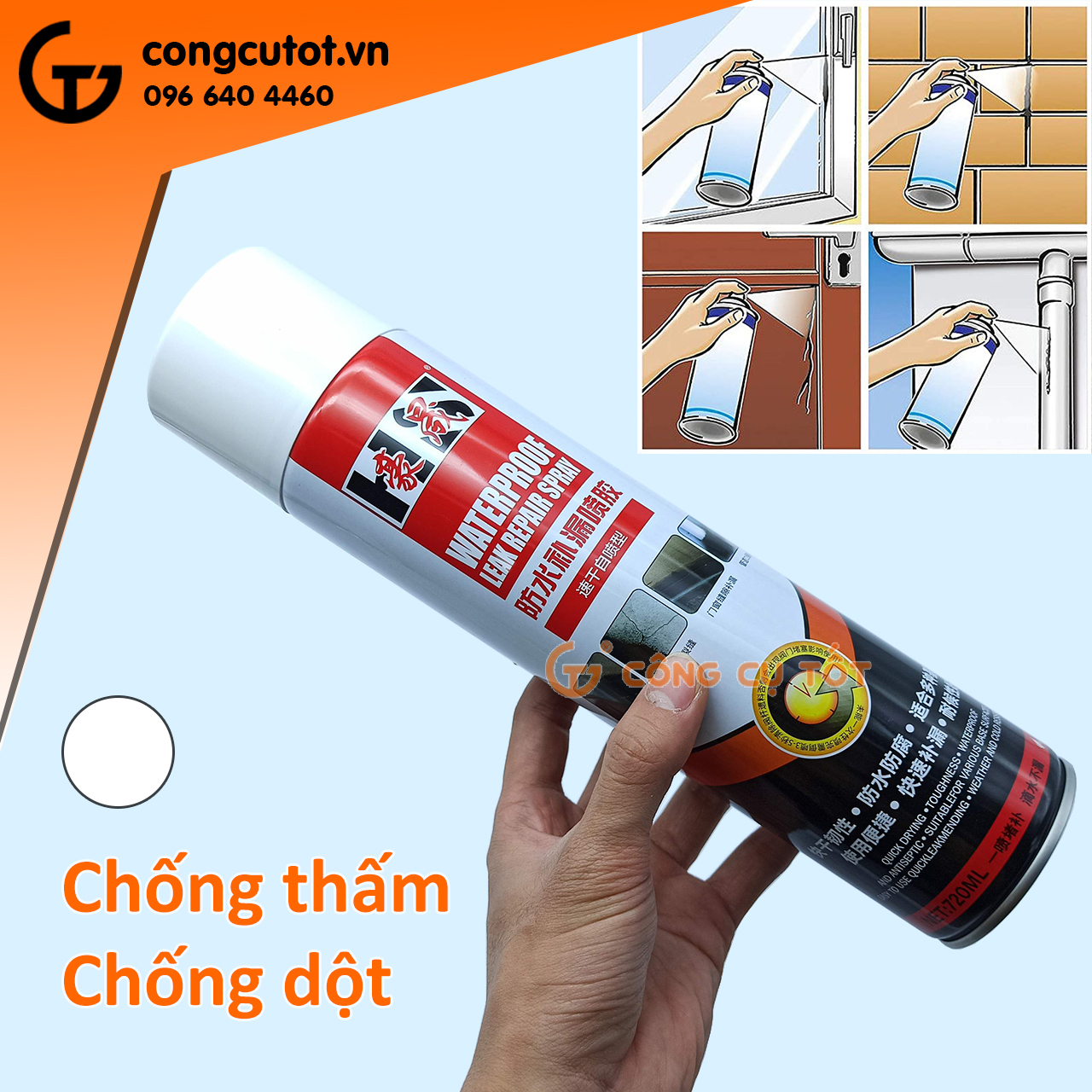 Chai xịt chống thấm, chống dột đa năng Waterproof, Sakyse 720ml