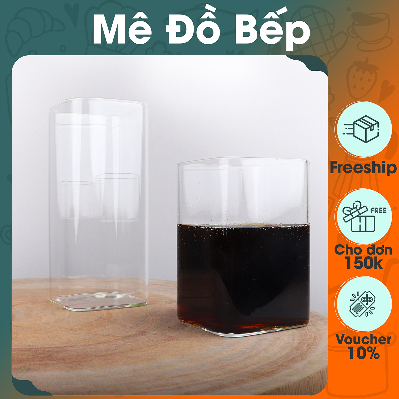 Ly thuỷ tinh vuông Bam House trong suốt 500ml cao cấp LTTV01