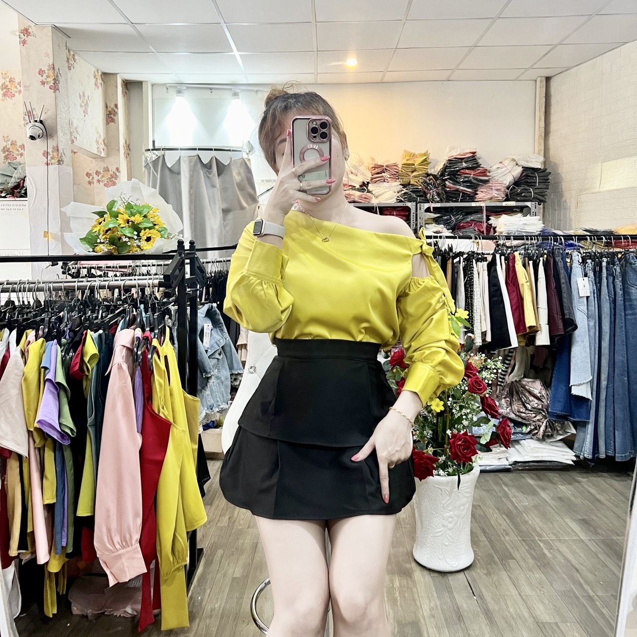 [HCM]HÌNH THẬT 100%- ÁO LỤA TAY DÀI LỆCH VAI NHIỀU SIZE