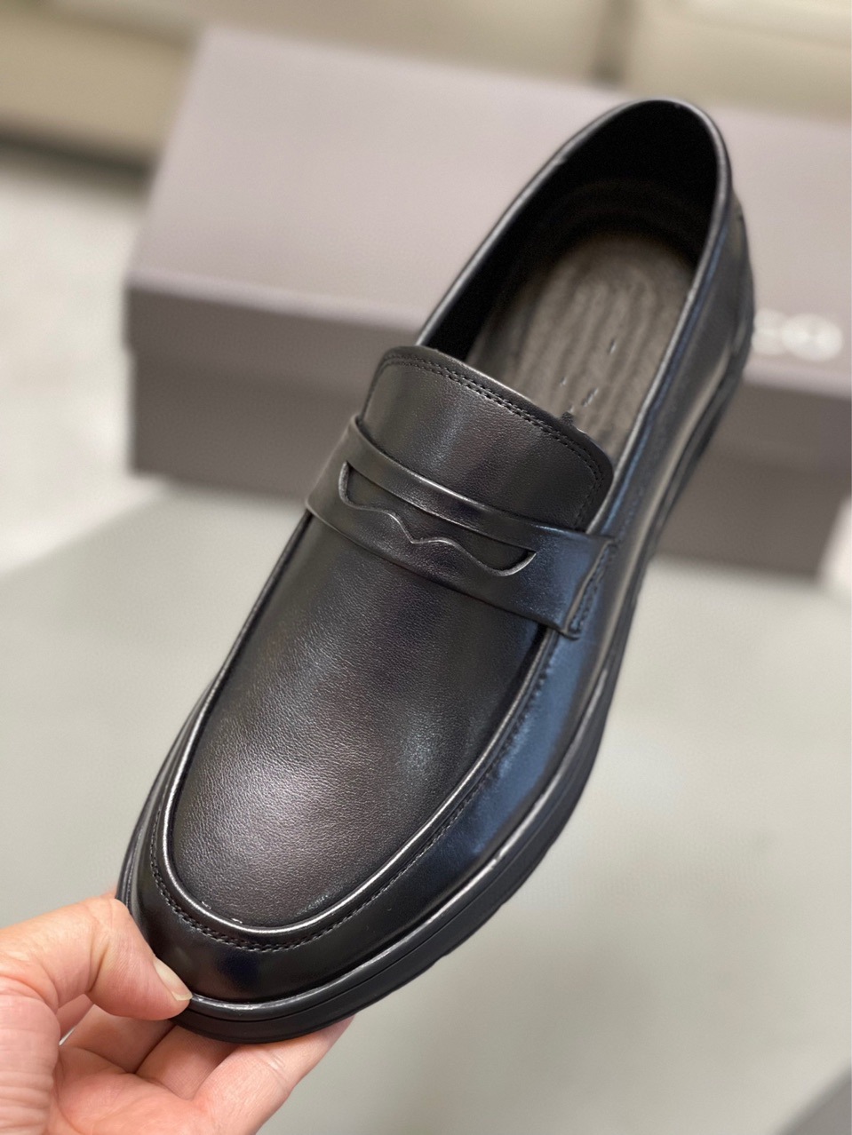 [Hoàn Tiền 15%] Giày Tây Lười Penny Loafer Black White Da Không Nhăn SG1094 Saosaigon