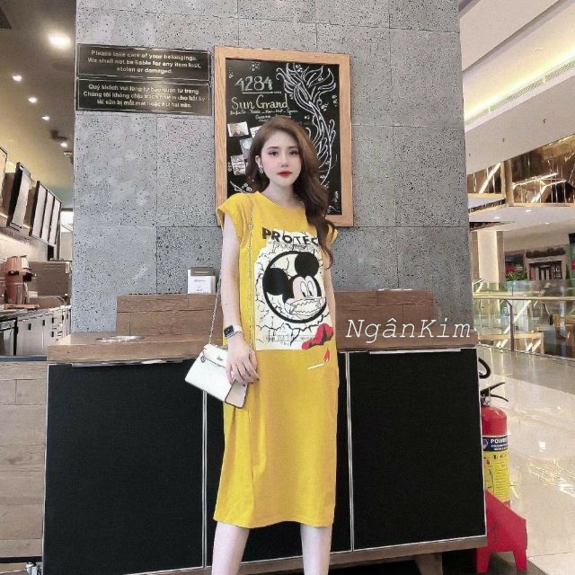 [Yến Trần] Đầm Suông - Váy Suông Mick Loang From Rộng, Dáng Dà,i Tay Hến, Chất Cotton