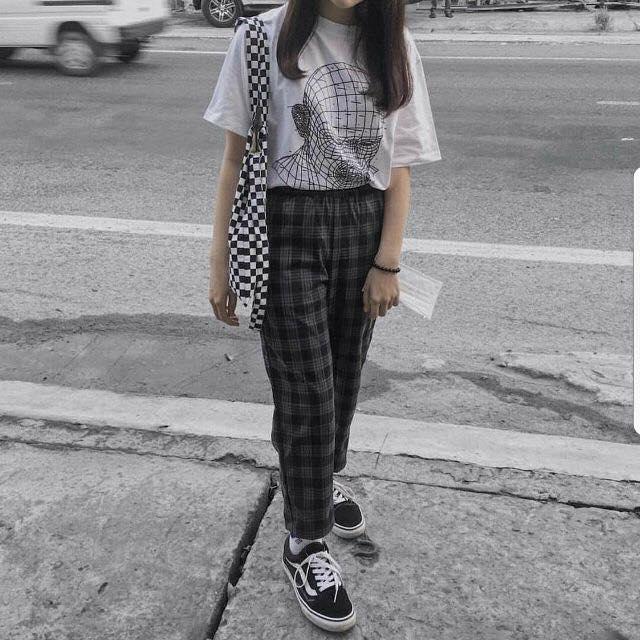 Quần caro Plaid Pants (40-64kg, M L). Ảnh thật