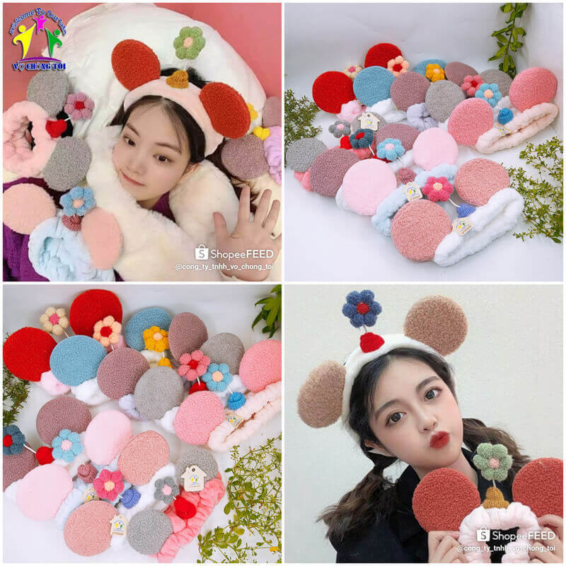 Băng đô trang điểm nữ bờm tóc rửa mặt cho bé gái cài tóc makeup nam phụ kiện tóc spa vải nhung nơ Hàn Quốc tai chuột mickey - thương hiệu VỢ CHỒNG TÔI