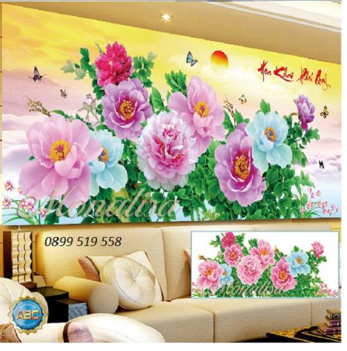 [HCM]Tranh đính đá hoa mẫu đơn kt 110x55cm