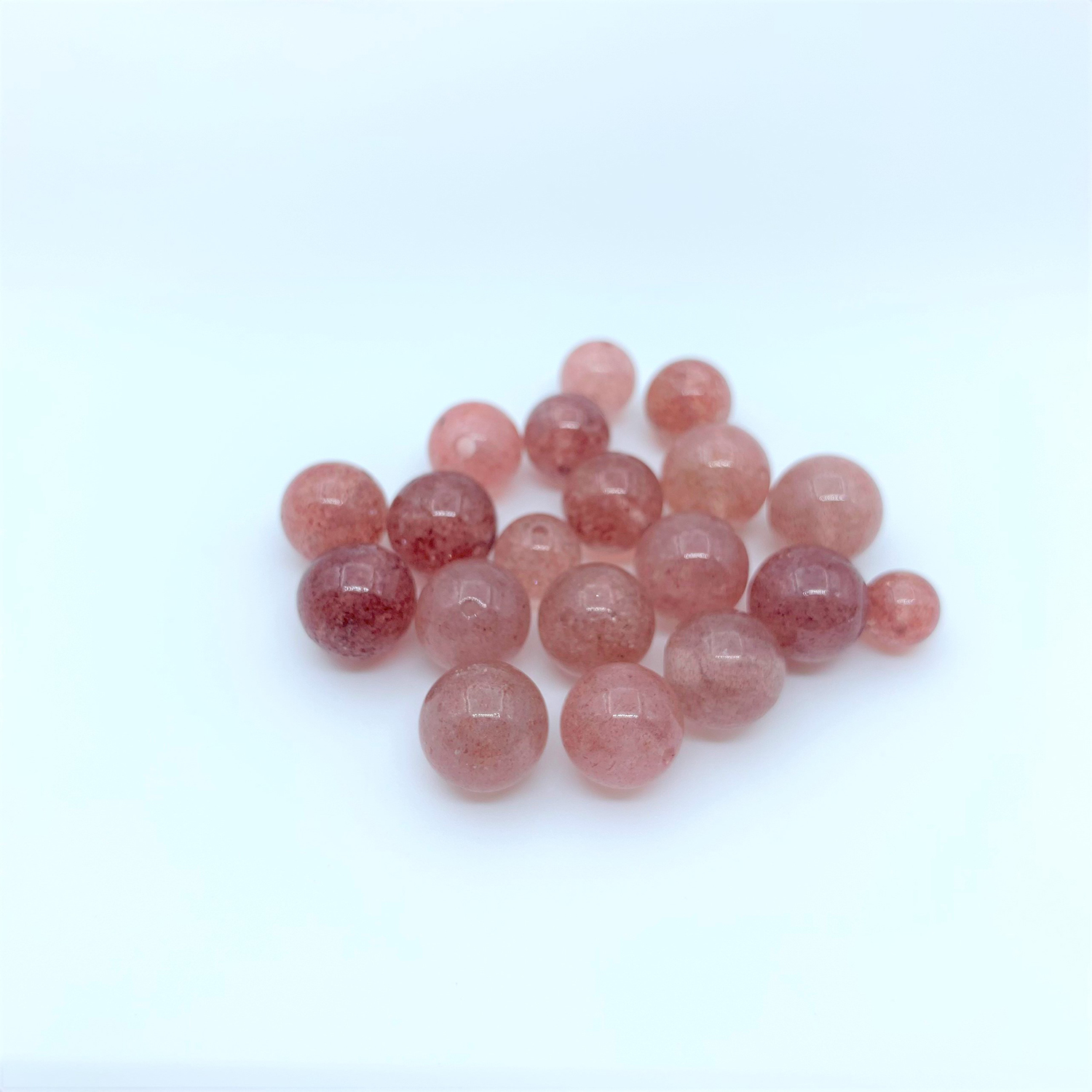 Hạt đá thạch anh dâu tây Strawberry Quartz làm vòng handmade - Charm Bạc 925 - Vòng Đá 5A