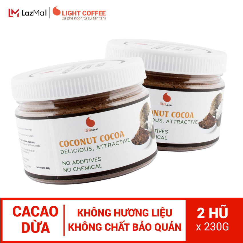 Combo 2 hũ bột cacao sữa dừa Light Cacao thơm cacao, béo vị dừa - 230gr hũ