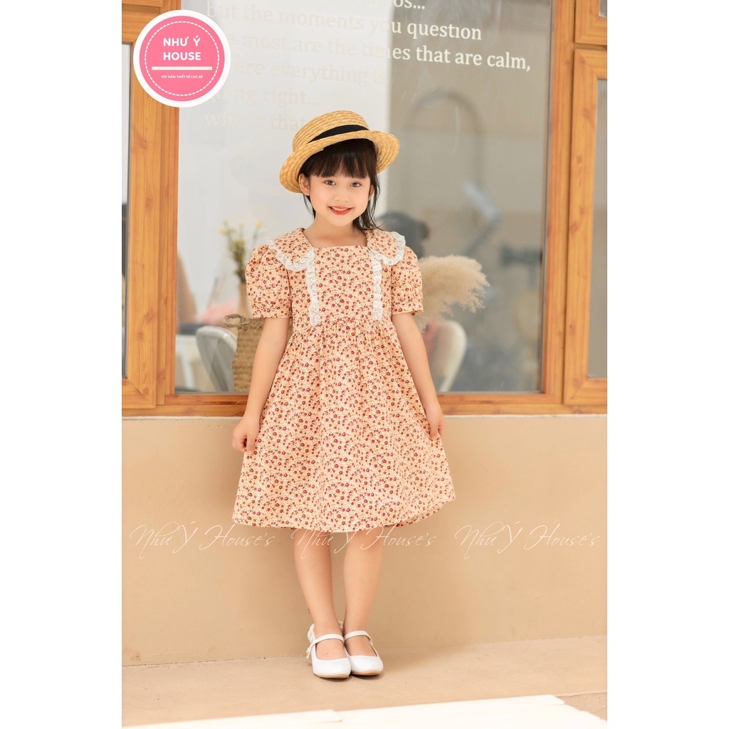 Đầm bé gái đi học 8-32kg ⚡freeship max⚡như ý houses- hàng thiết kế cao cấp cho bé từ 1 - 8 tuổi - váy hoa nhí ren trắng