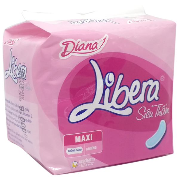 Combo 6 gói băng Vệ Sinh Diana Libera dày Siêu Thấm Không Cánh (Gói 8 Miếng) cao cấp