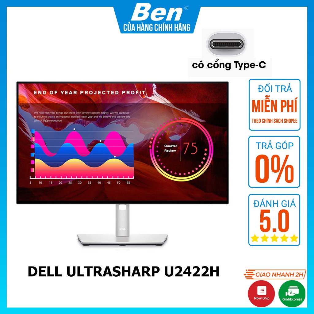 Màn Hình Dell UltraSharp U2422H 23.8" FHD LED IPS USB-C Chính Hãng BH 36 Tháng